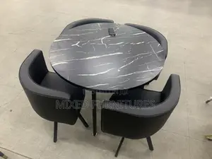 Wooden Dining Table With 4 Chairs (Round Top Table)