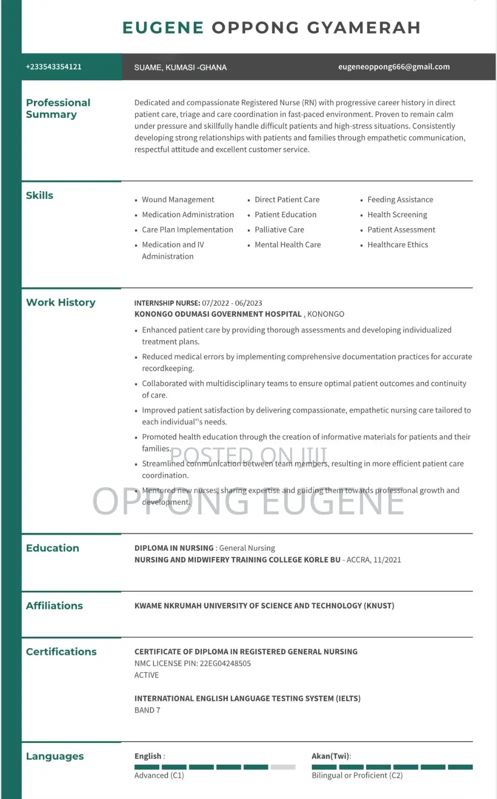Healthcare Nursing CV