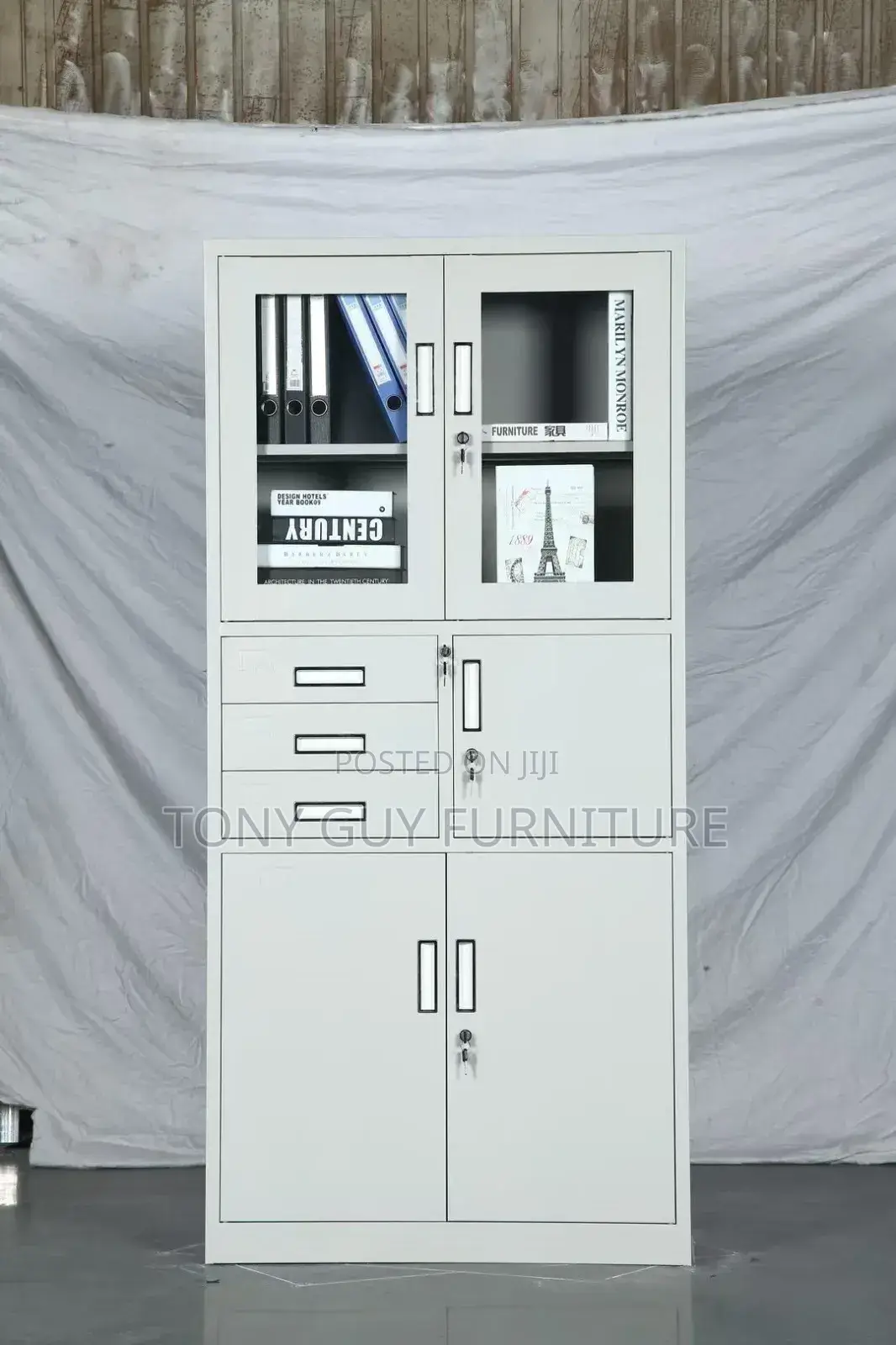 Half Glass Cabinet With Safe Inside