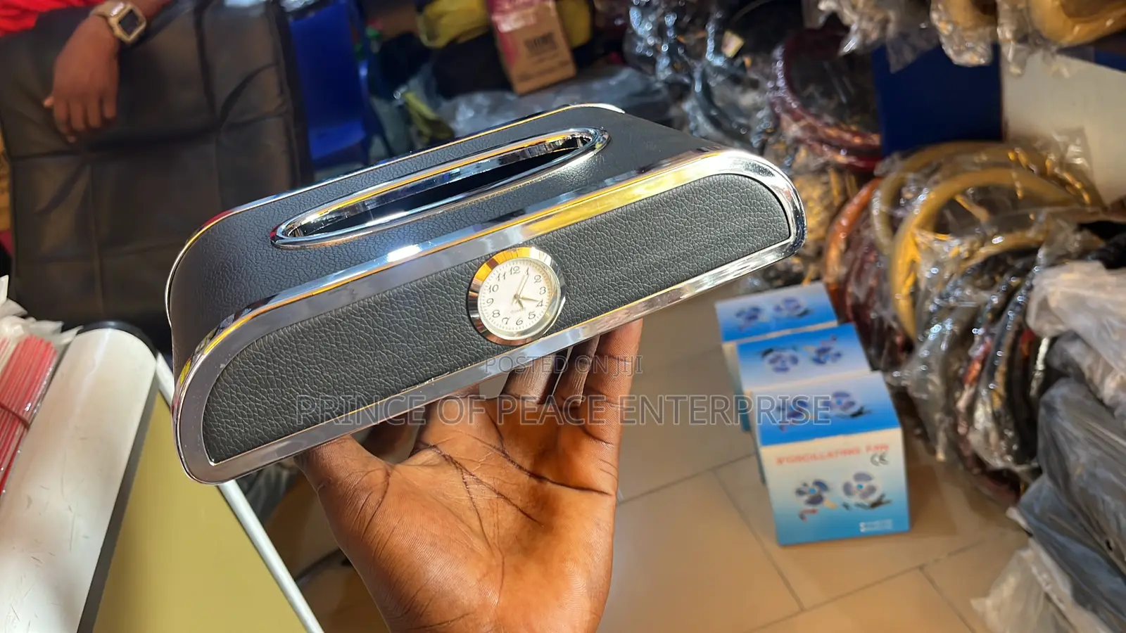 Office Leather Tissue Case With Watch