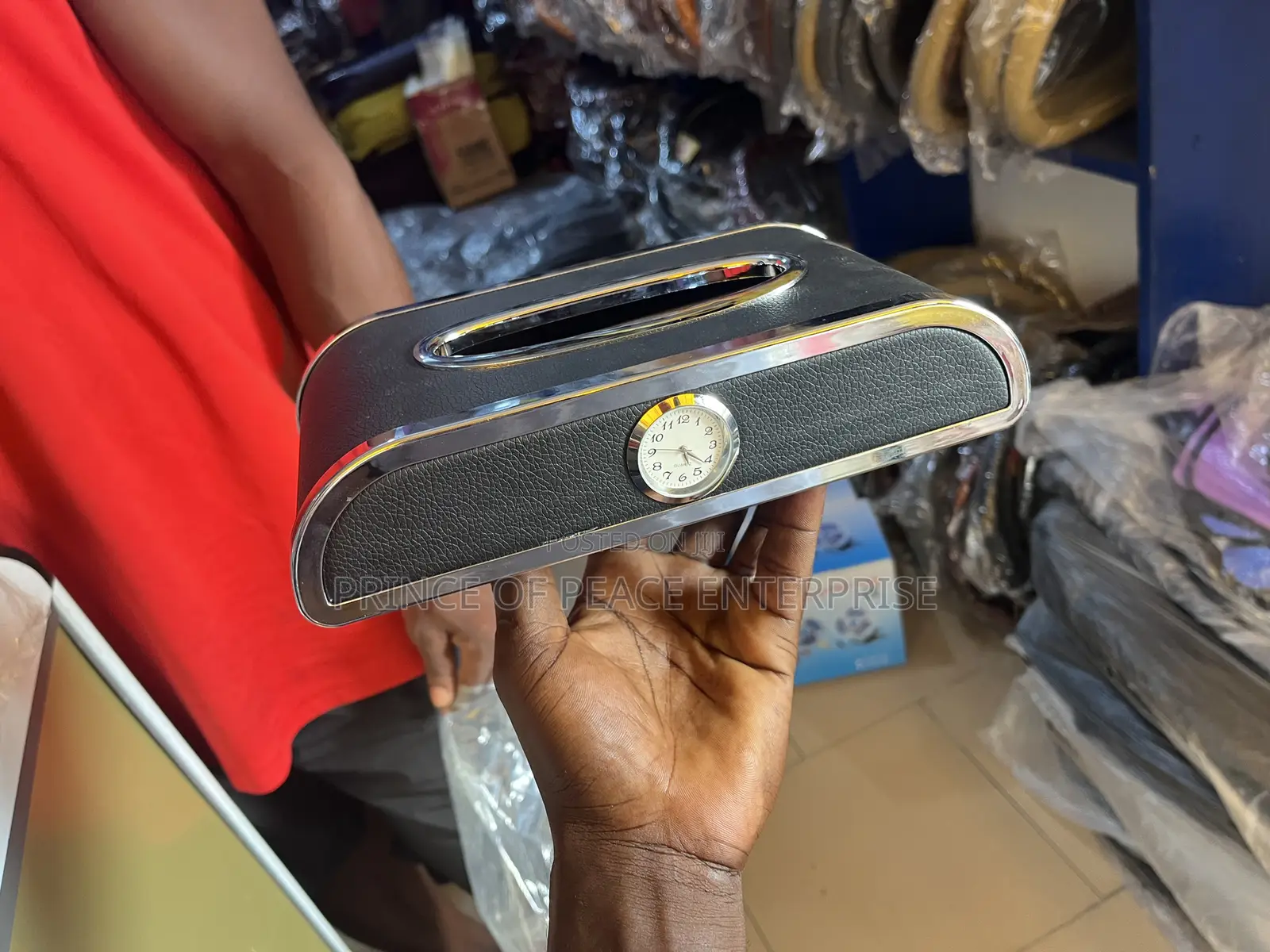 Office Leather Tissue Case With Watch