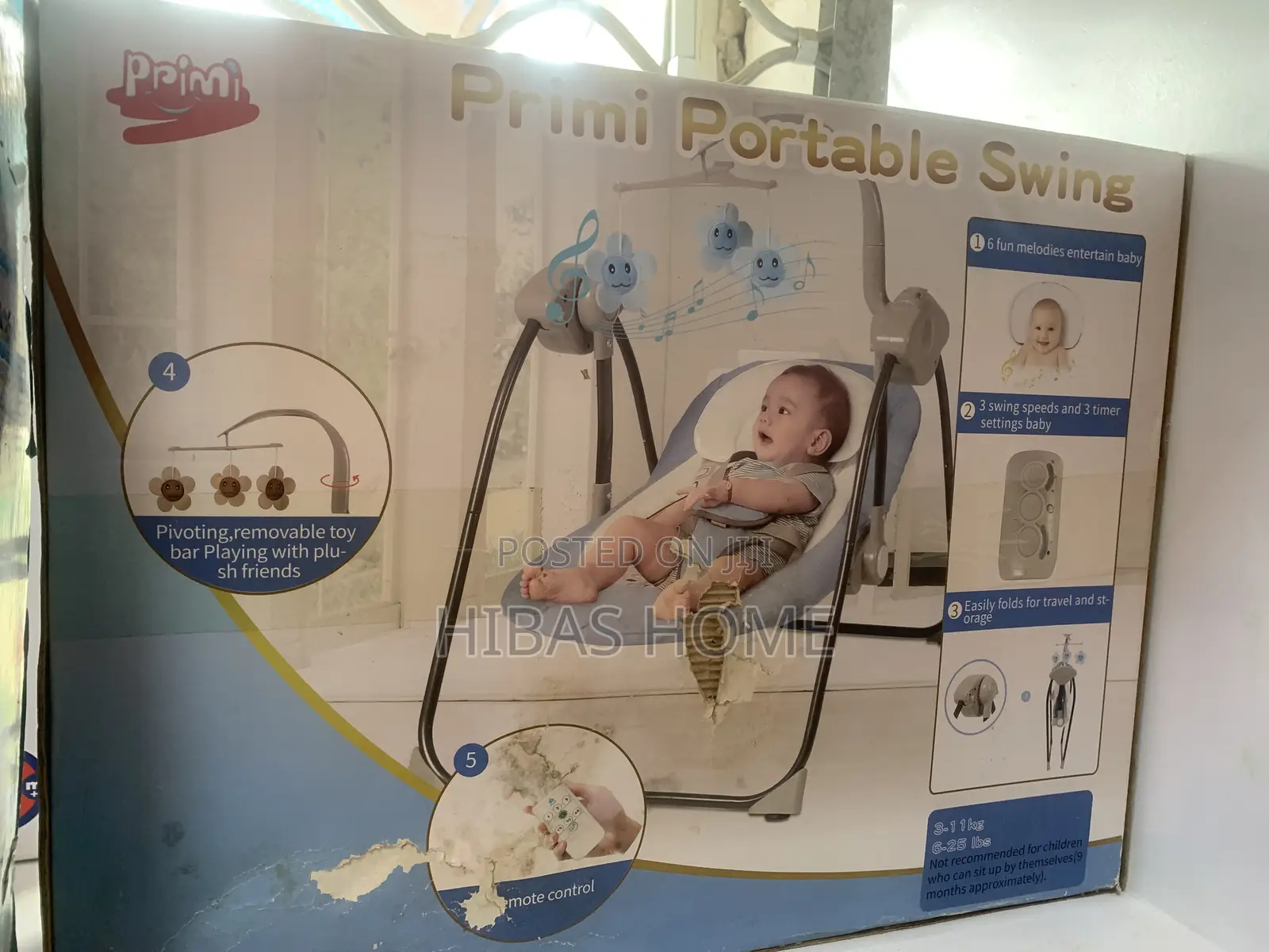 Primi Portable Baby Swing With Remote, Convenient for Travel