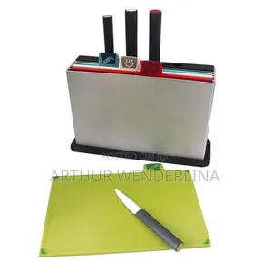 4 Coloured Chopping Board With 4 Co- Ordinating Knives