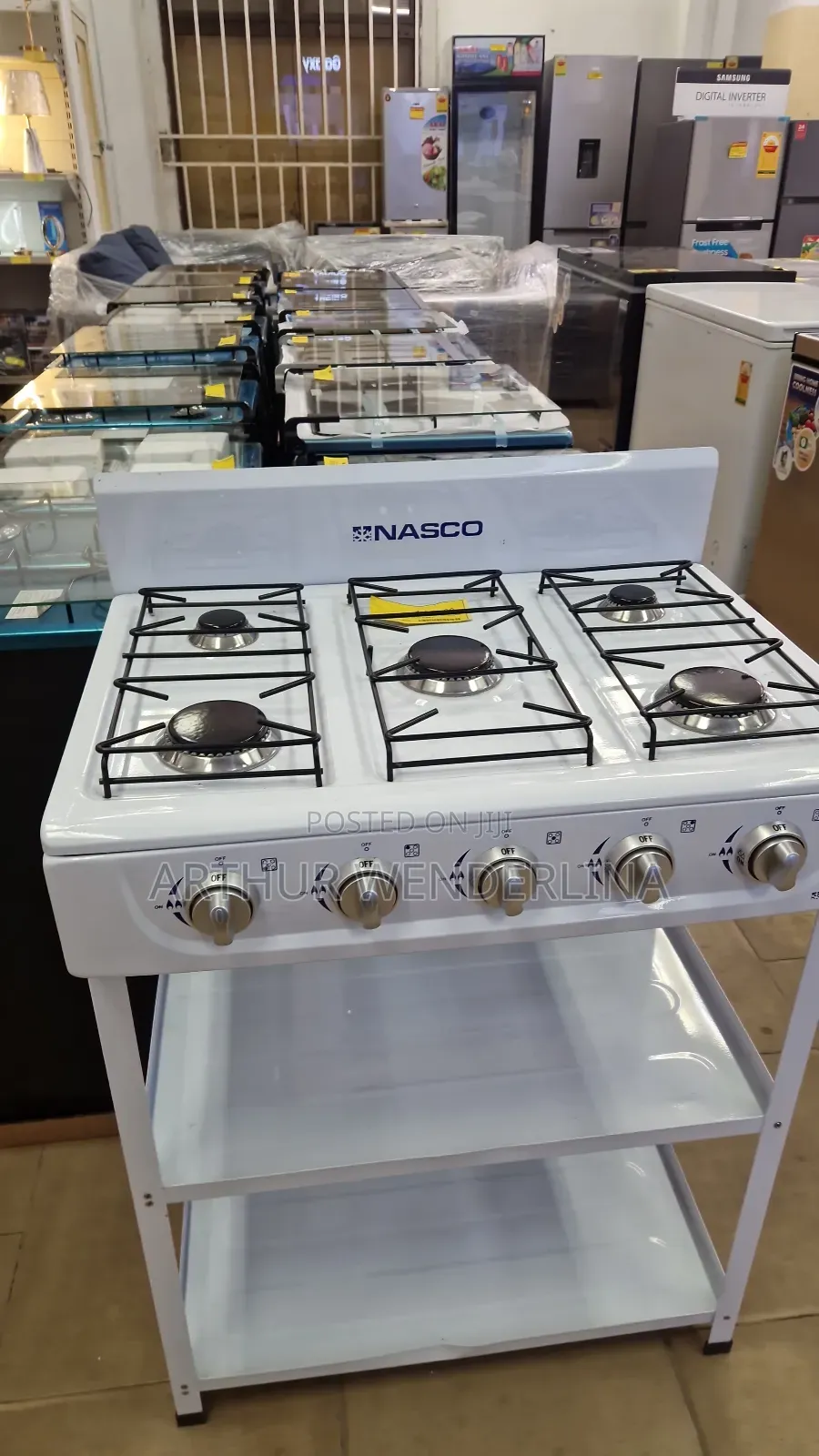 Nasco 5 Burner Gas Stove W/ Stands |White, Black Caps [