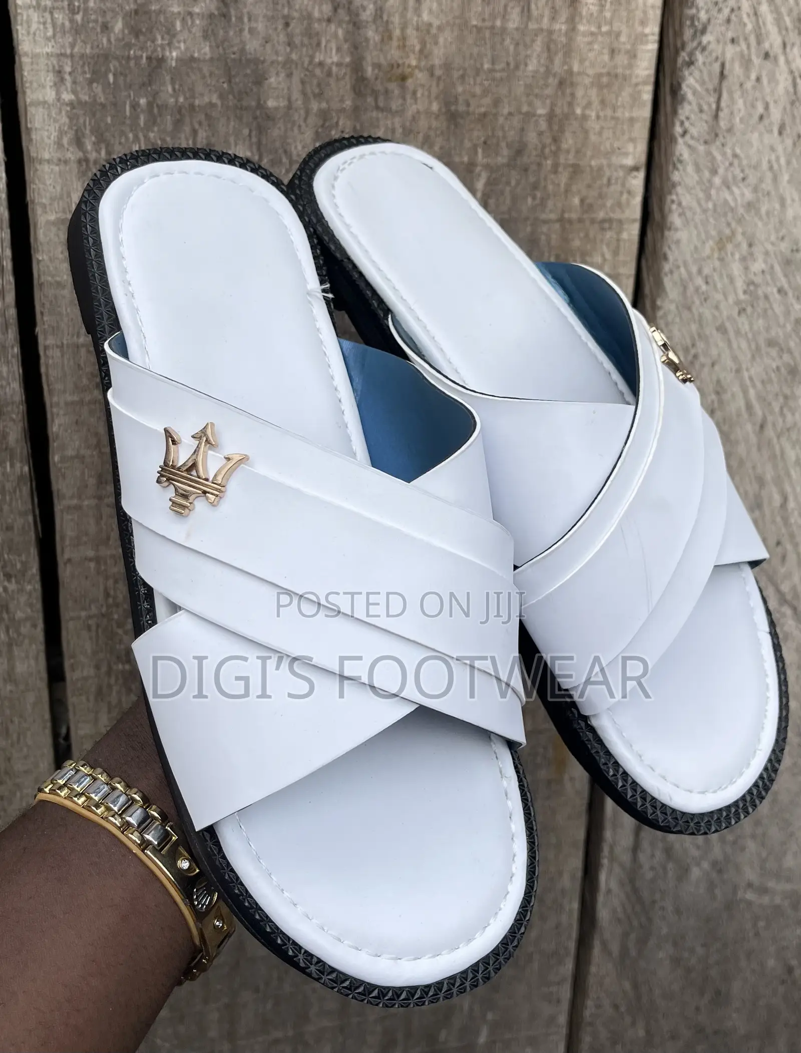 White Layered Slippers With Maserati Crown