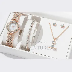 Fashion Watch +Bracelet + Necklace + Ring + Earrings - Pink