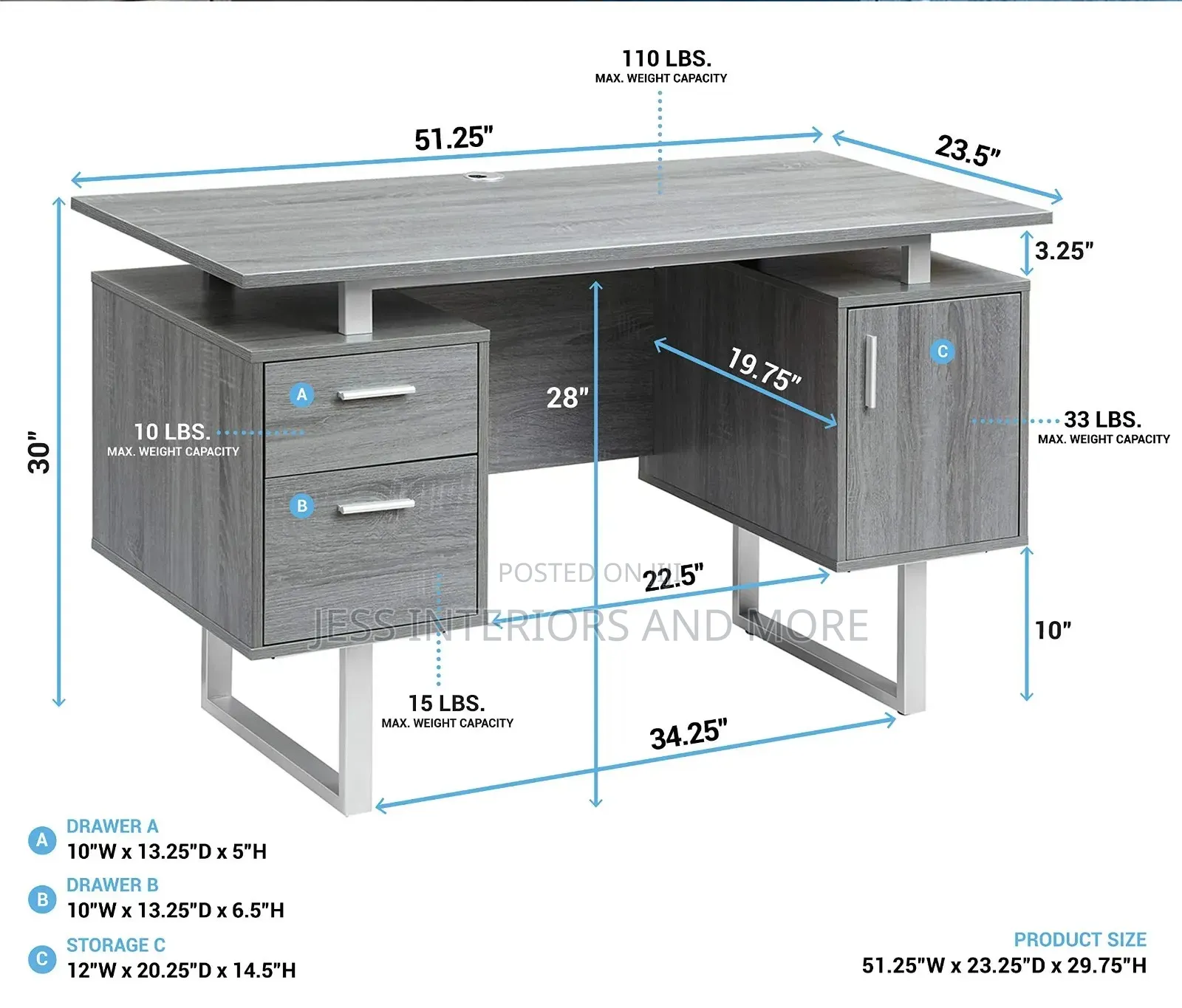 Office Desk With Storage, (Gray)