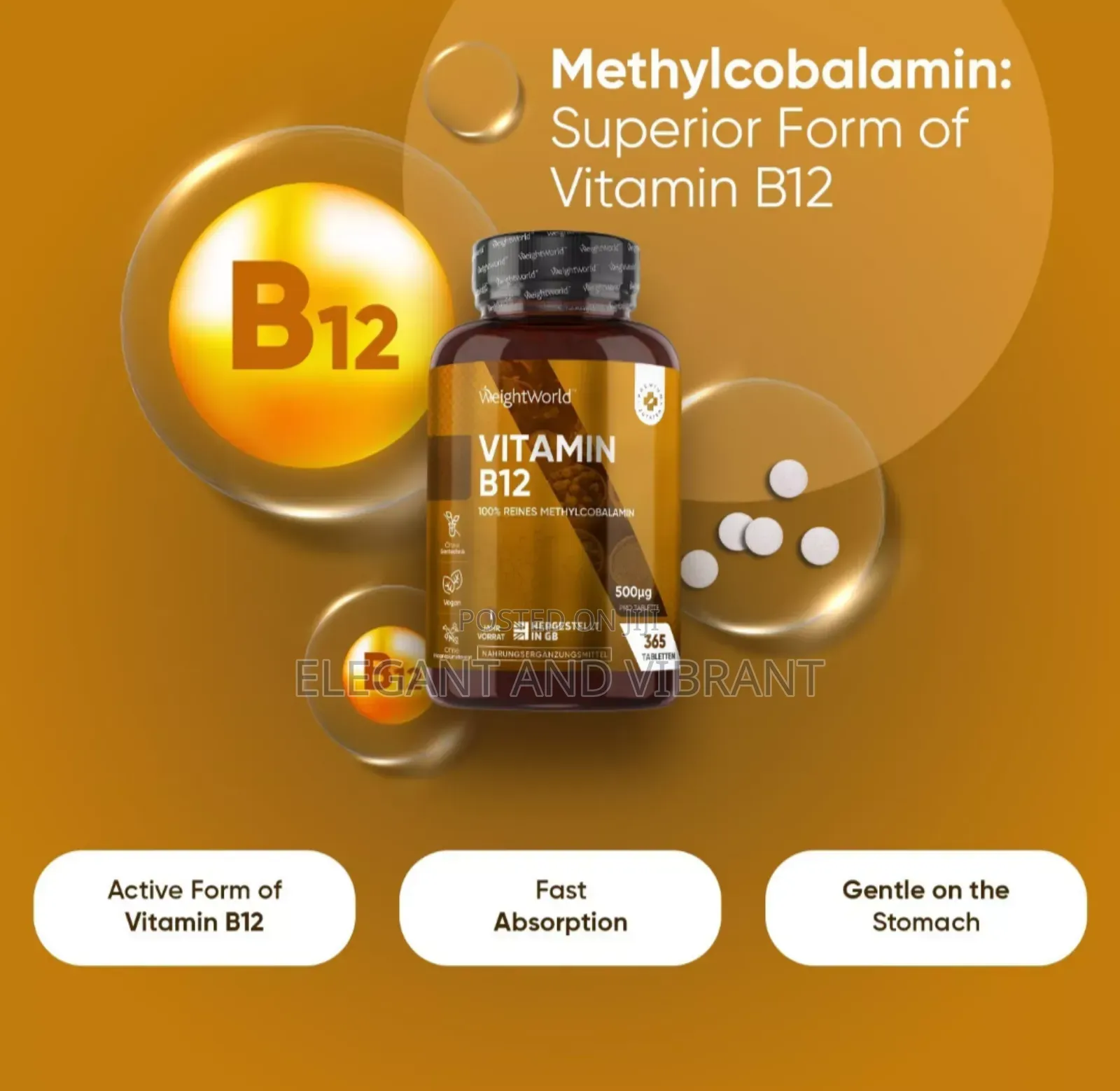 Vitamin B12 365 Tablets - Metabolism, - Tiredness Fatigue