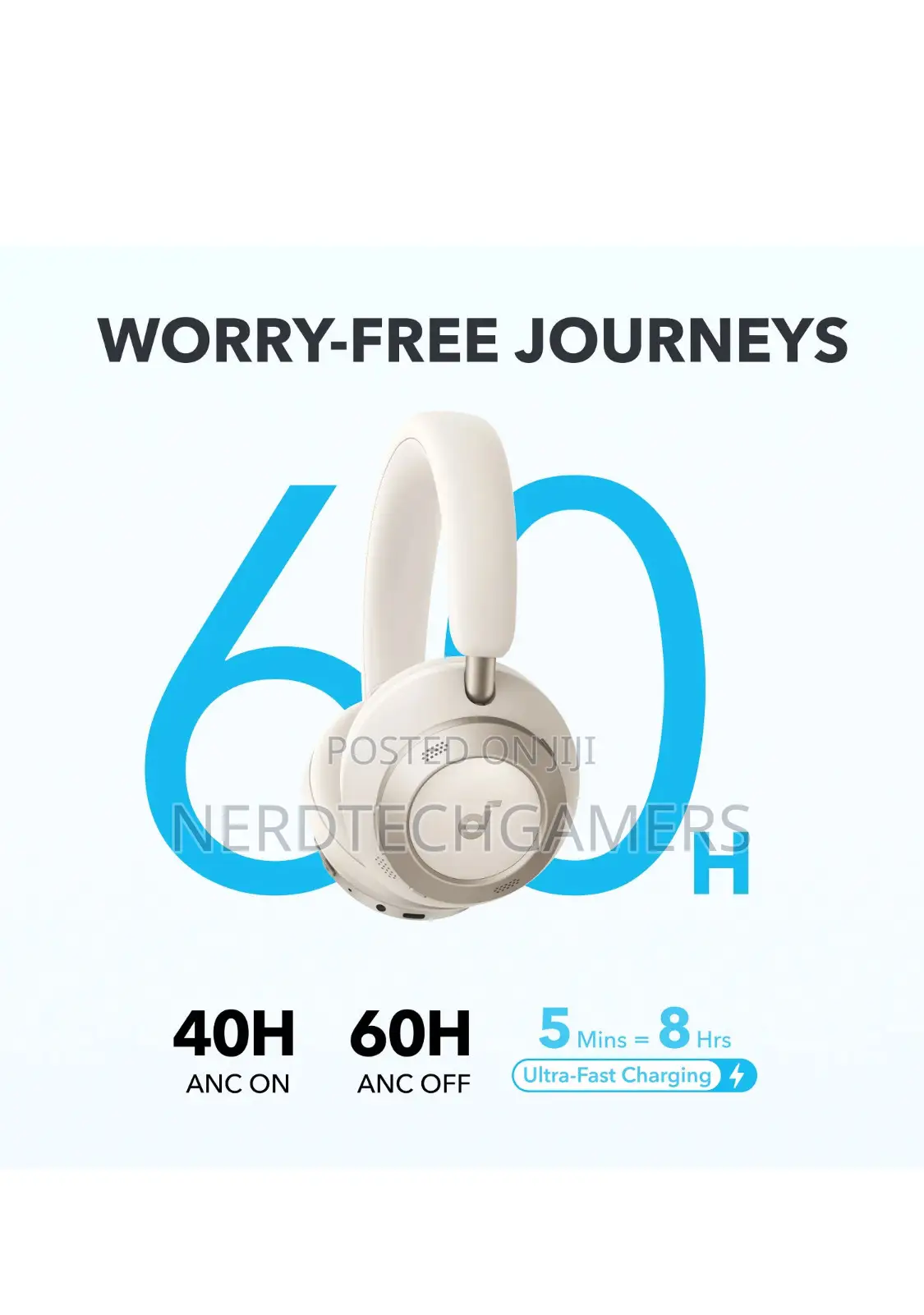 Anker Space One Wireless Over-Ear Back Headphones (Cream