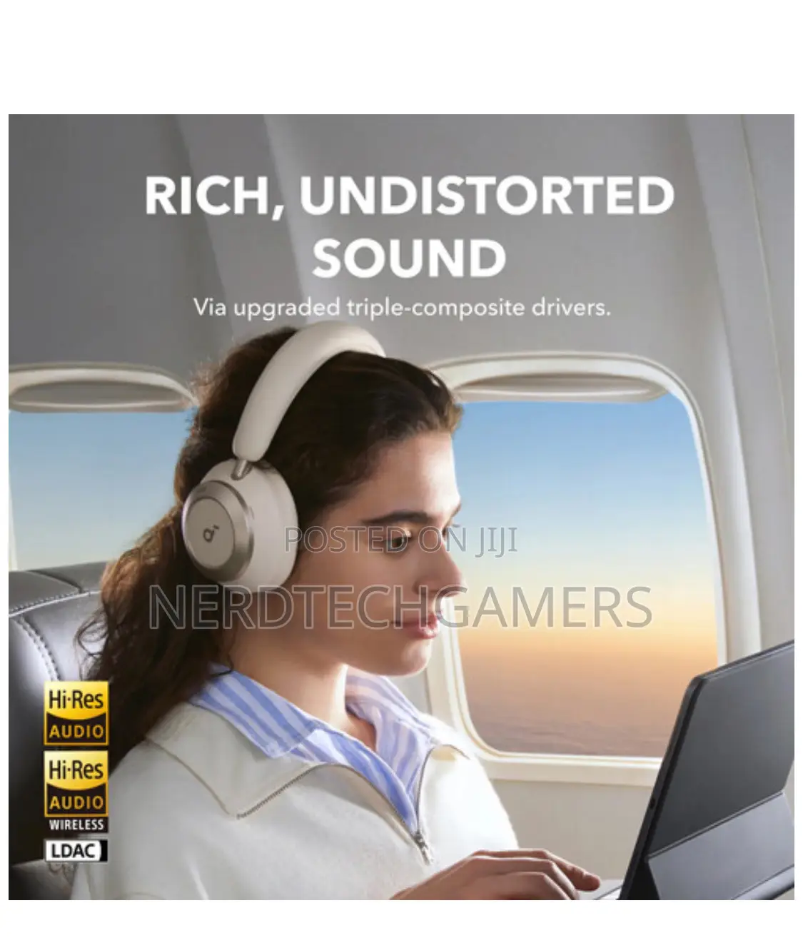Anker Space One Wireless Over-Ear Back Headphones (Cream