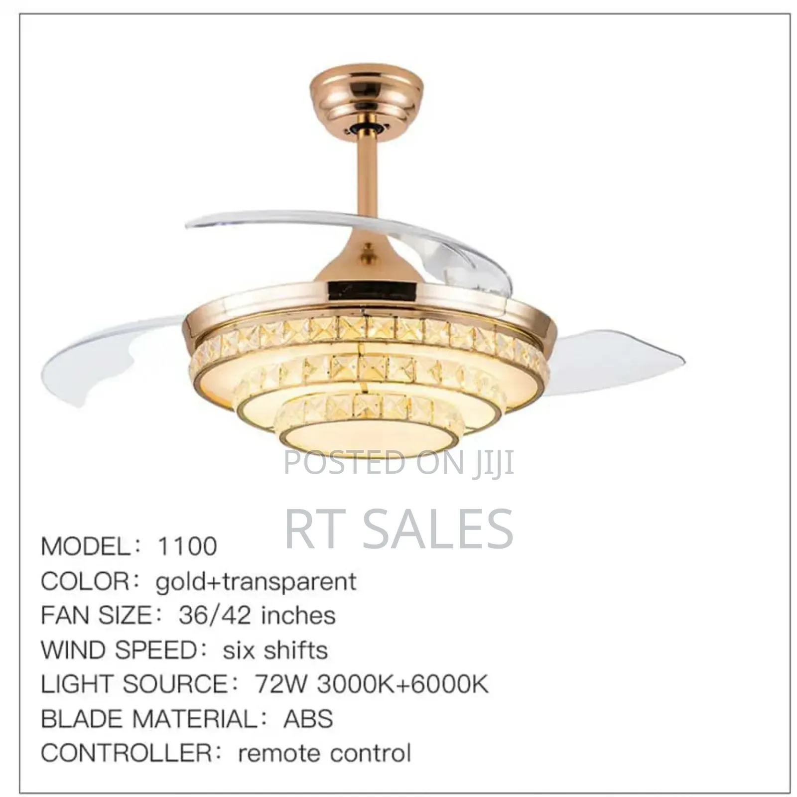 Golden K23k Chandelier Fan With Light