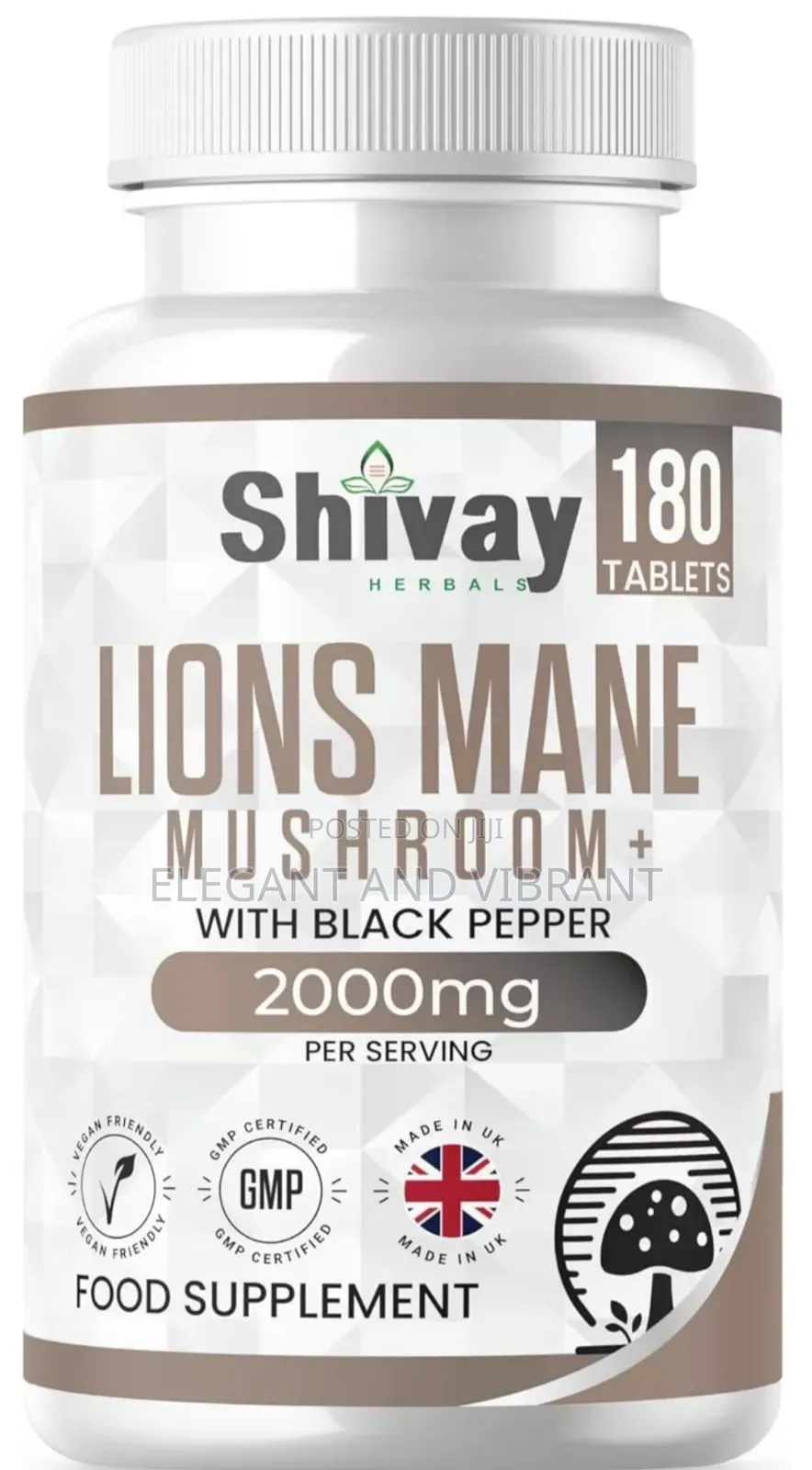 Lions Mane Mushroom 2000mg Per Serving +Black Pepper|180 Tab