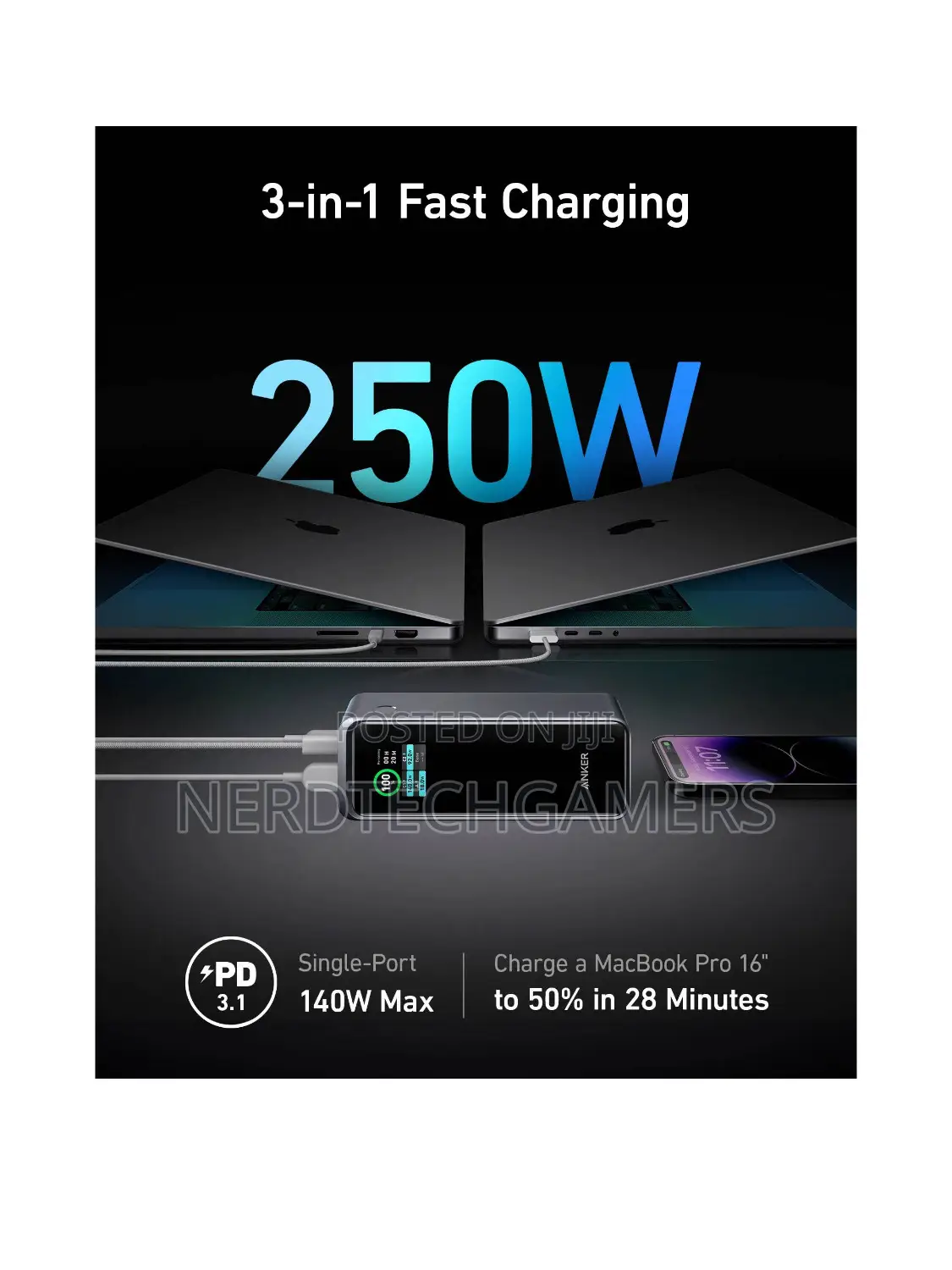 Anker 3-Port 250w Power Bank With LCD Screen (27,650mah