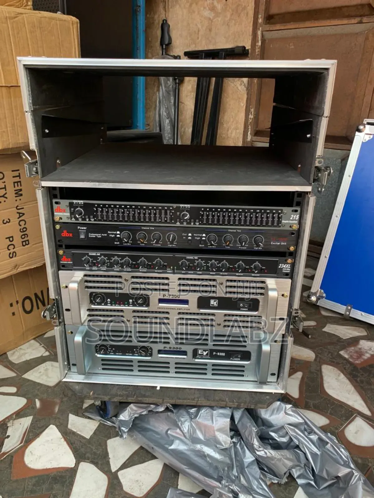 Full Set of JBL Speakers With Amps, Rack, Microphone All