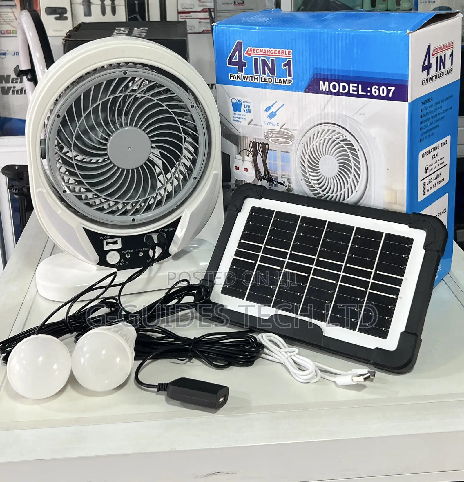 4 in 1 Rechargeable Solar Fan With Led Light 607