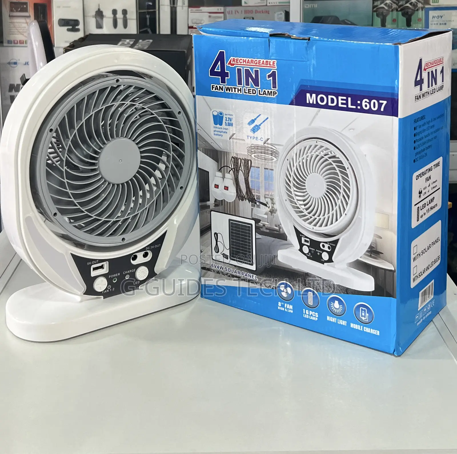 4 in 1 Rechargeable Solar Fan With Led Light 607
