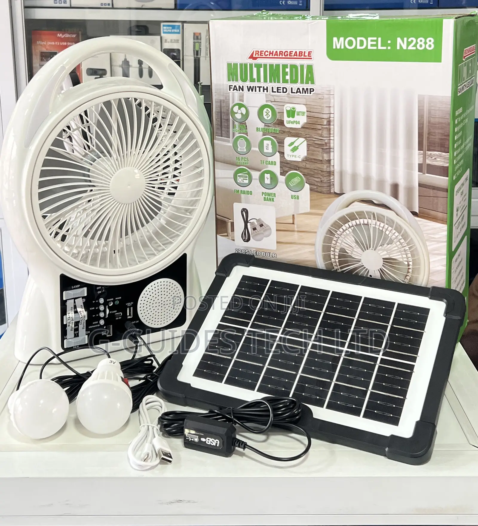 Rechargeable Solar Fan With Led Lamp and Speaker N288