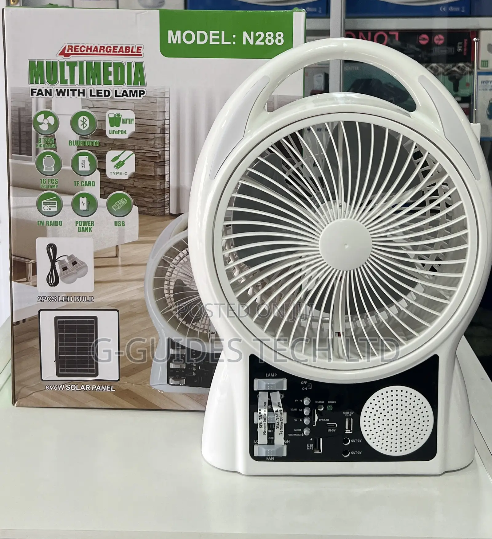 Rechargeable Solar Fan With Led Lamp and Speaker N288