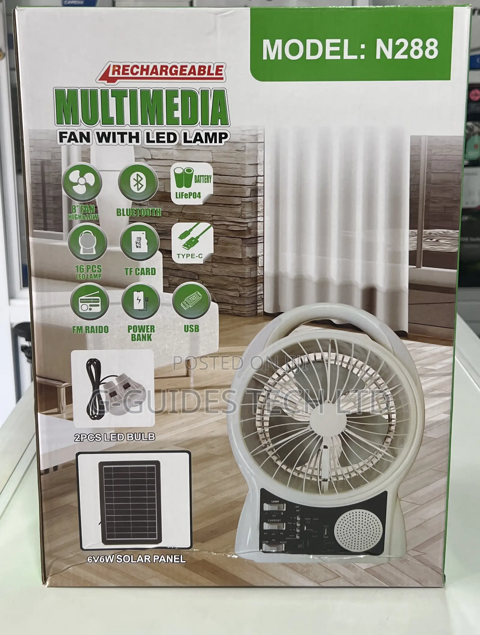 Rechargeable Solar Fan With Led Lamp and Speaker N288