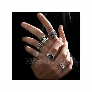 Fashion Heavy Metal Hip Hop Ring Set for Men - Silver