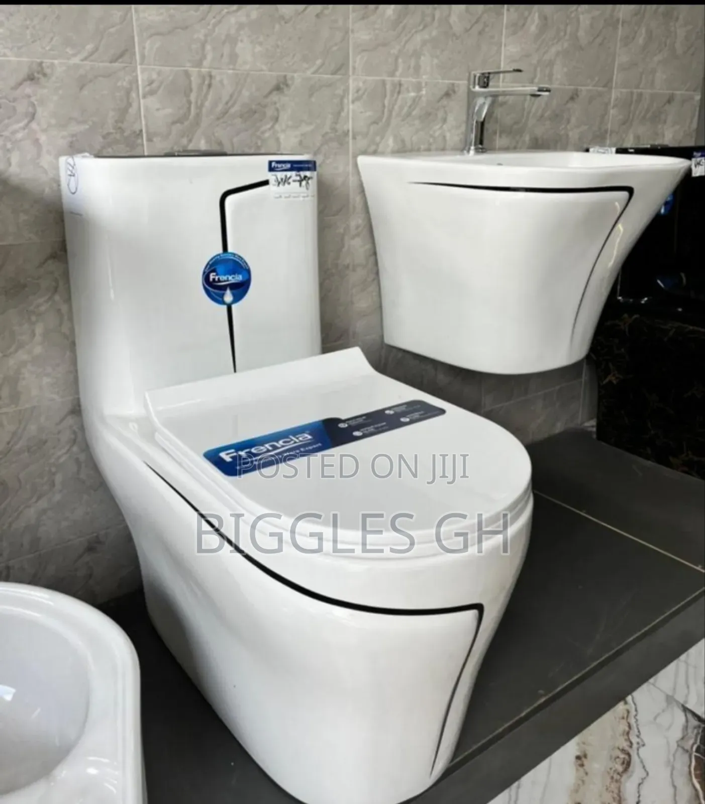 Wc With Wall Hang Basin- Black and White