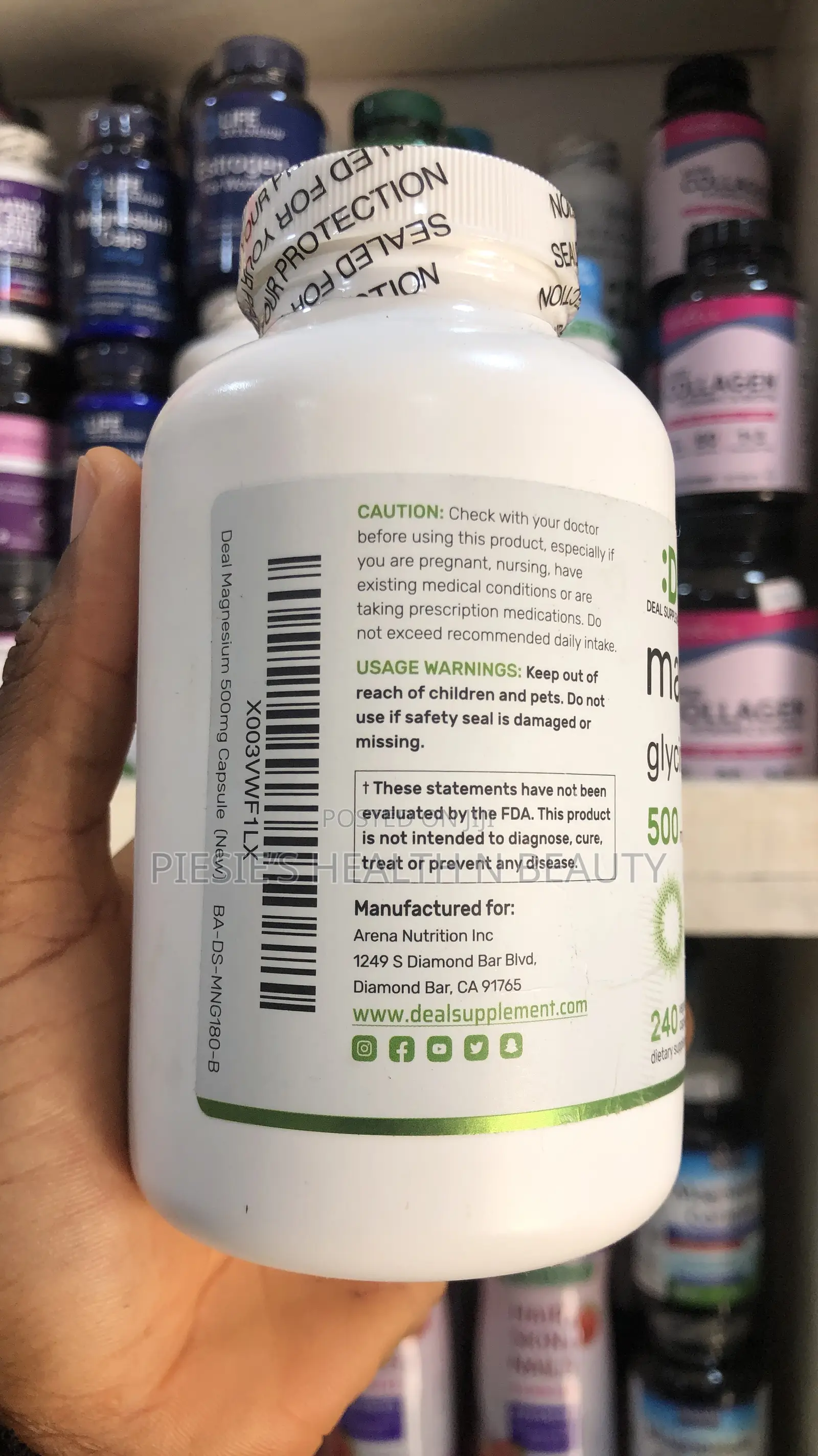 Magnesium Glycinate 500mg, 240 Veggie Capsules