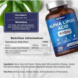 Alpha Lipoic Acid 900mg | 120 Capsules | High Strength Ala