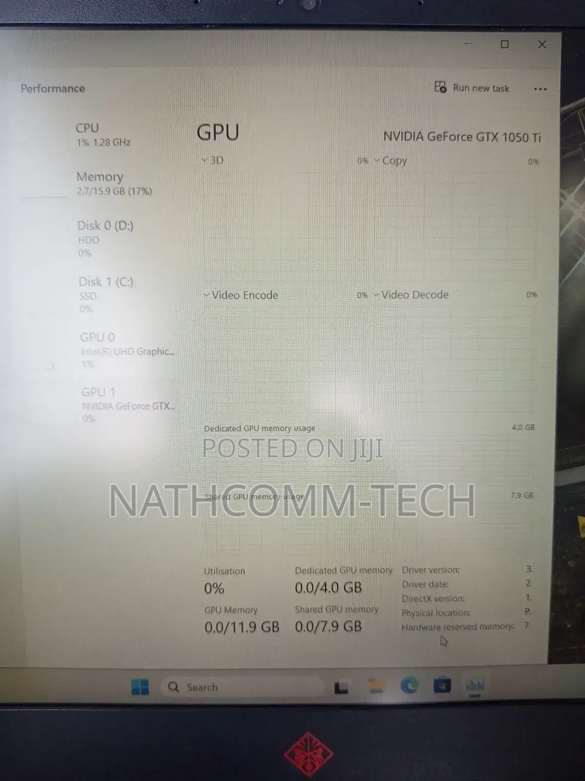 Laptop HP Omen 15-Dh002nr 16GB Intel Core I7 HDD+SSD 1T
