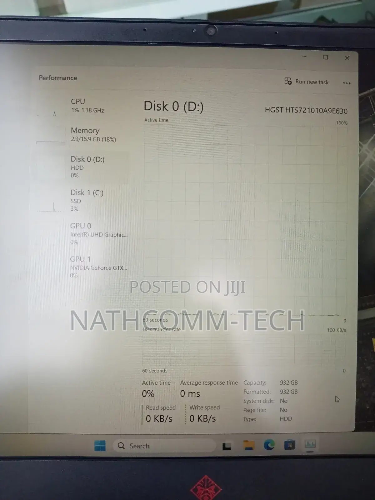 Laptop HP Omen 15-Dh002nr 16GB Intel Core I7 HDD+SSD 1T