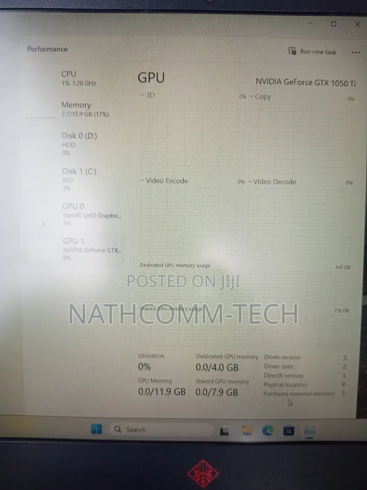 Laptop HP Omen 15-Dh002nr 16GB Intel Core I7 HDD+SSD 1T