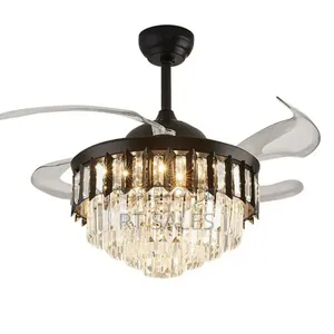 Remote Control Crystal Chandelier Fan With Light