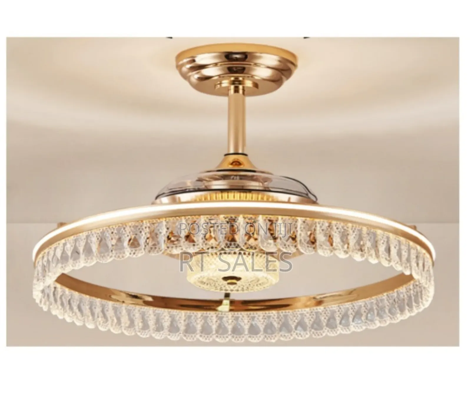 Golden Crystal Fan With Light.