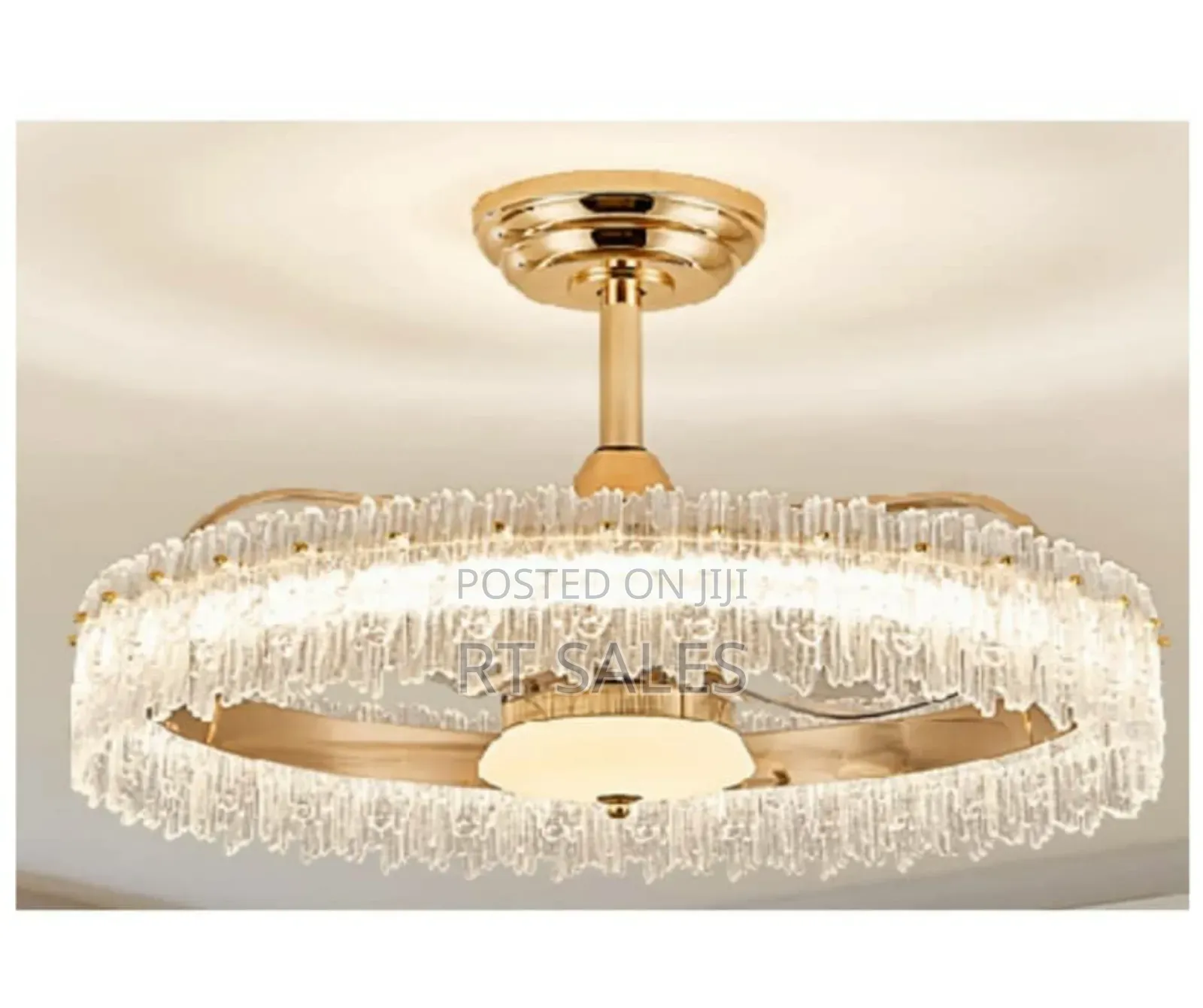 Golden Crystal Fan With Light.