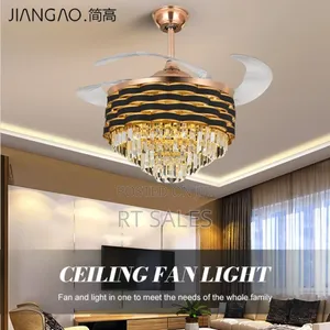 Black and Gold Crystal Chandelier Fan With Light.