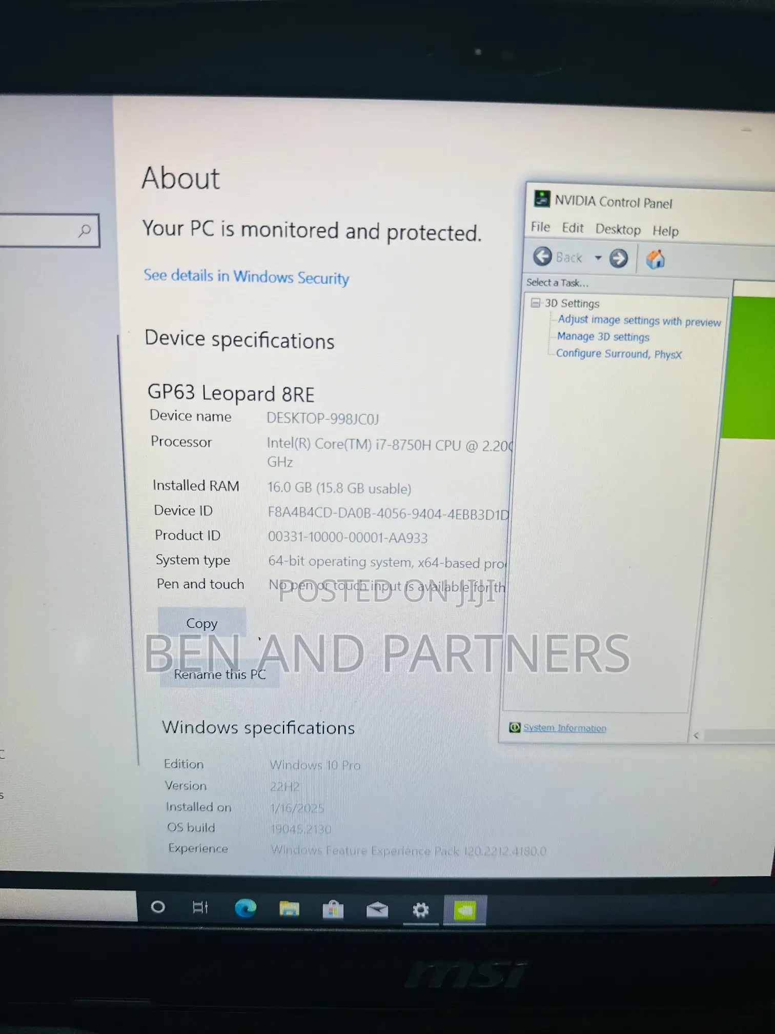 Laptop MSI GP63 Leopard 8RE 16GB Intel Core i7 HDD+SSD 128GB