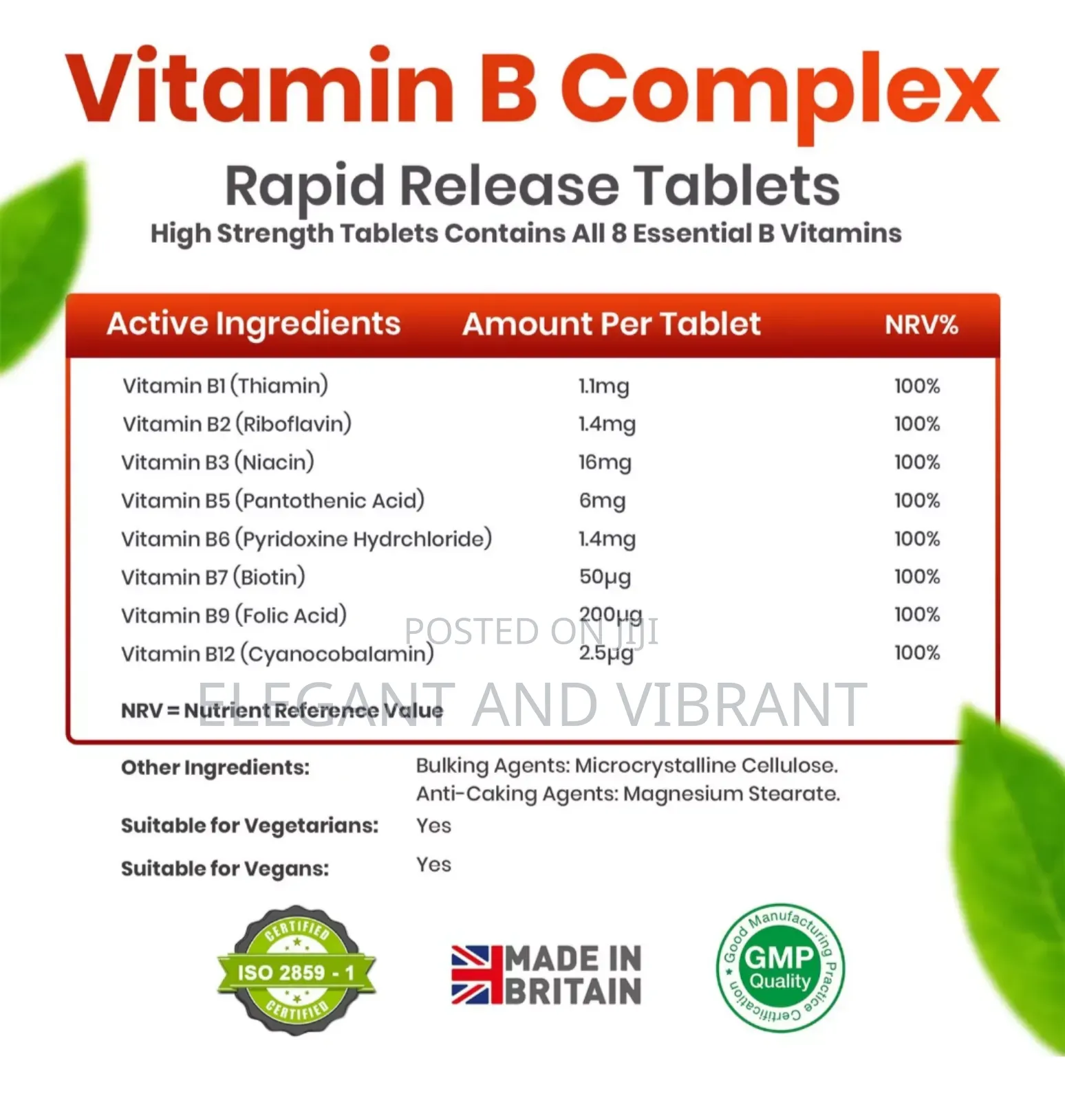 Vitamin B Complex 120 High Strength B1 B2 B3 B5 B6 B7 B9 B12