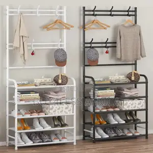 Shoe Store Rack With Cloth Hangers