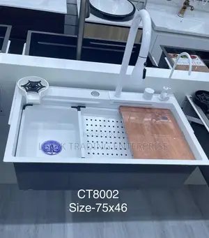 Digital White Kitchen Sink, Pull Out Tap Faucet
