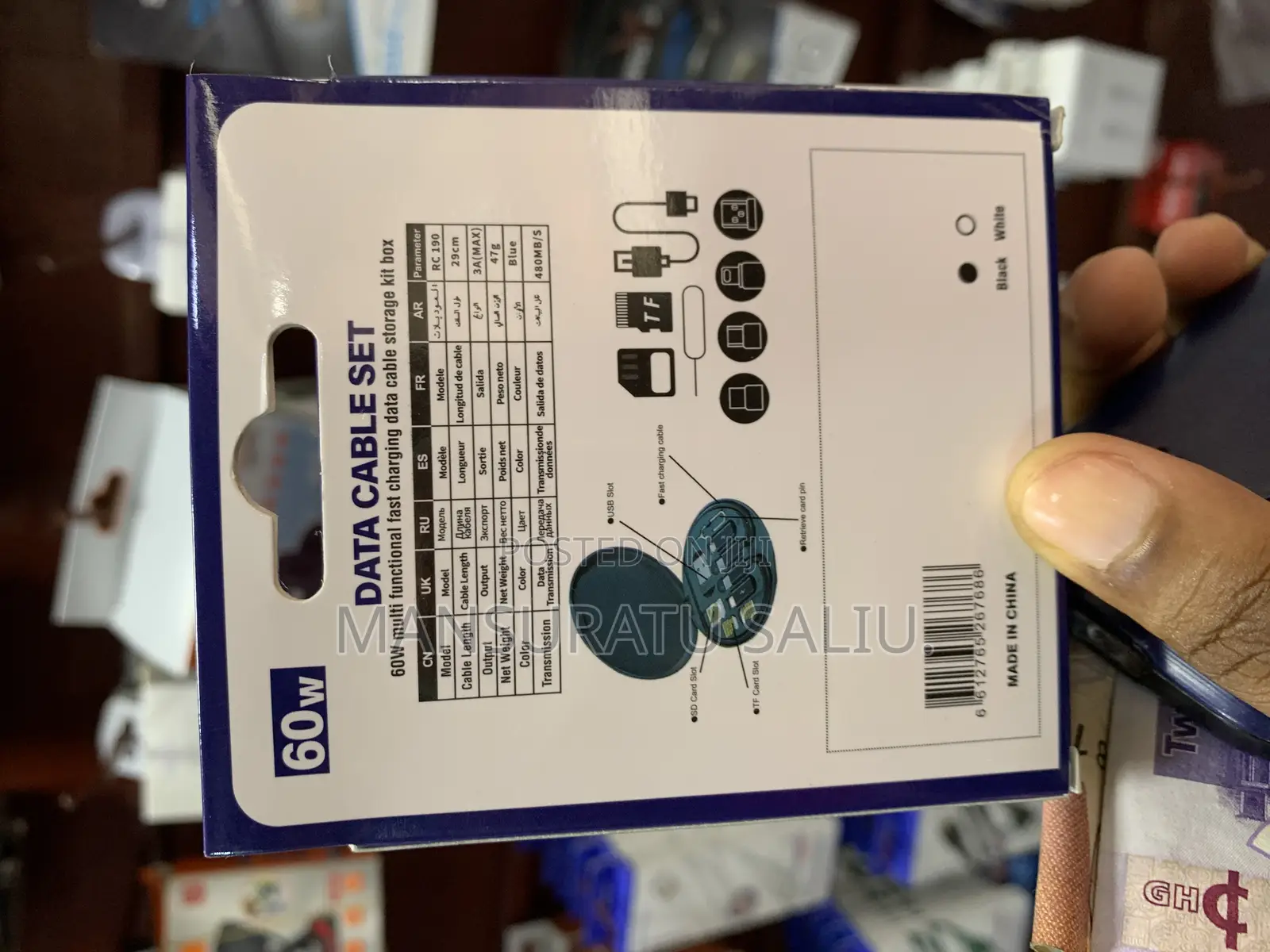 60w Multi Functional Fast Charging Data Cable Storage Kit