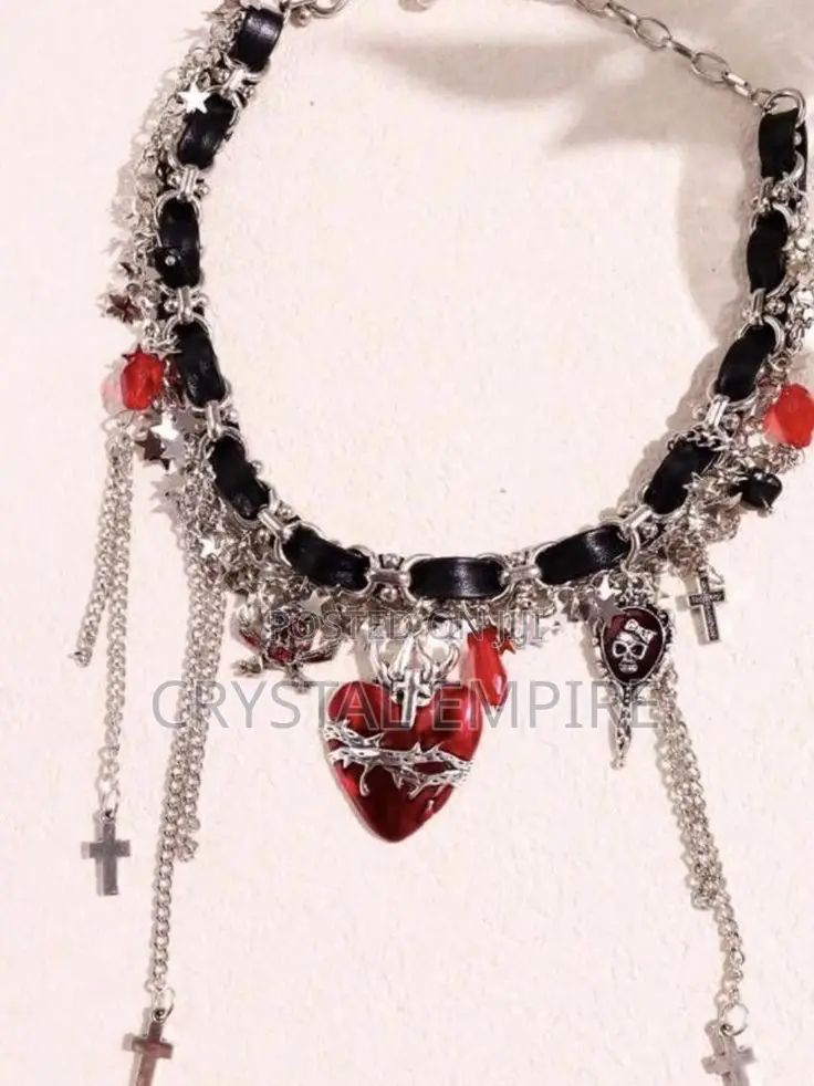 Retro Heart Cross Chocker Necklace