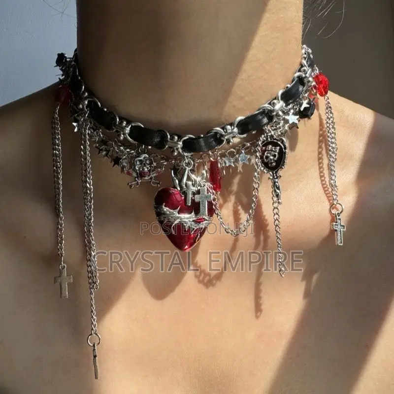 Retro Heart Cross Chocker Necklace
