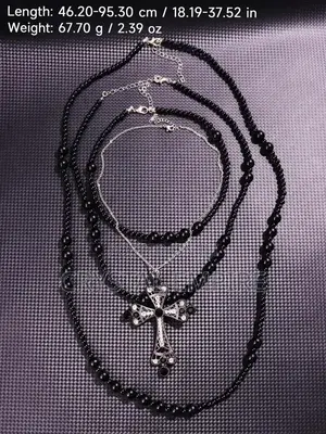 Black Long Pearl Cross Necklace