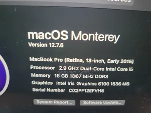 Laptop Apple MacBook Pro 2015 16GB Intel Core i5 SSD 512GB