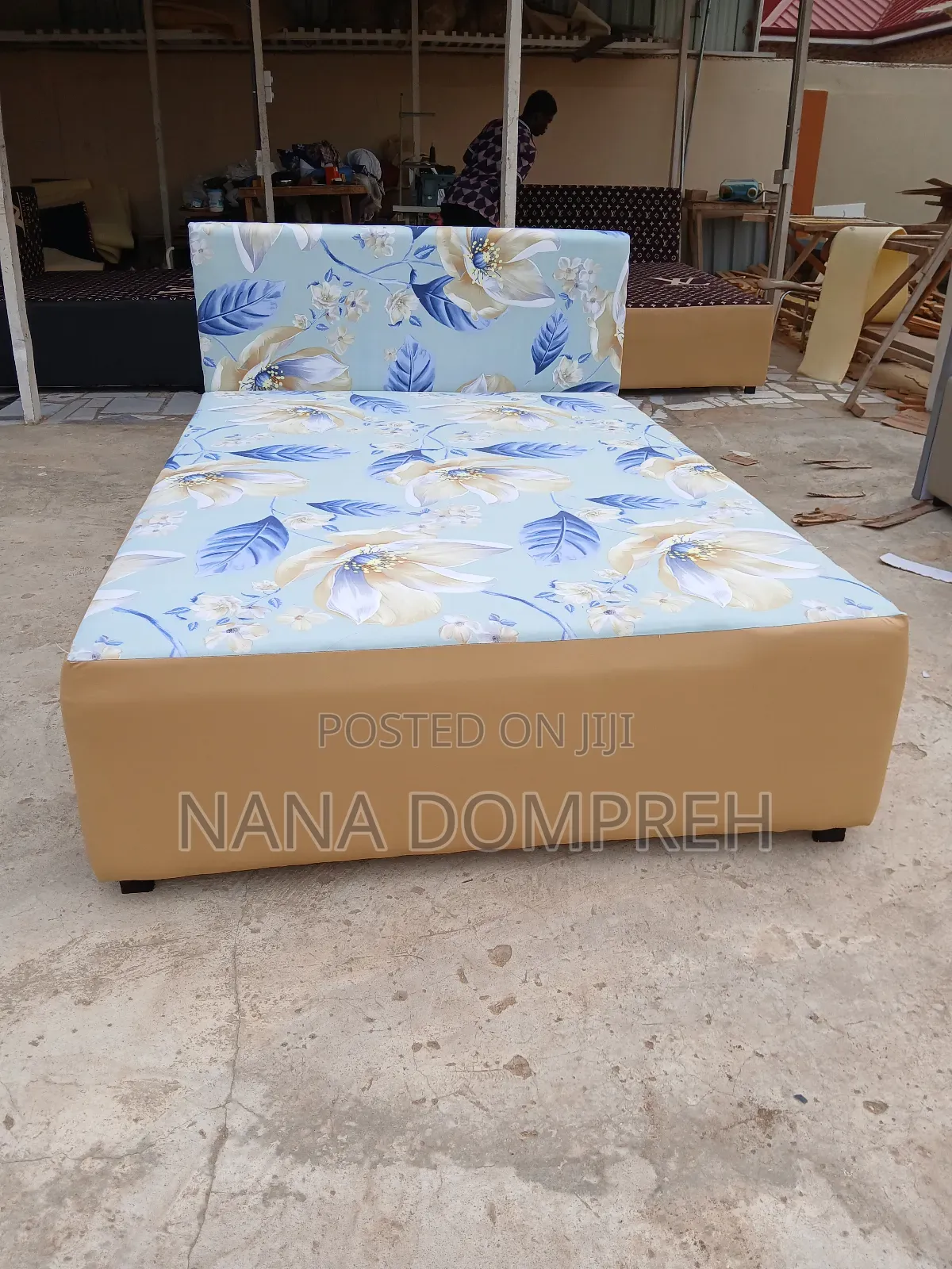 Sea Blue on Cream Inbuilt Bed