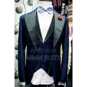 Quality Turkish 3-piece Men Suit Blue-black Patterned