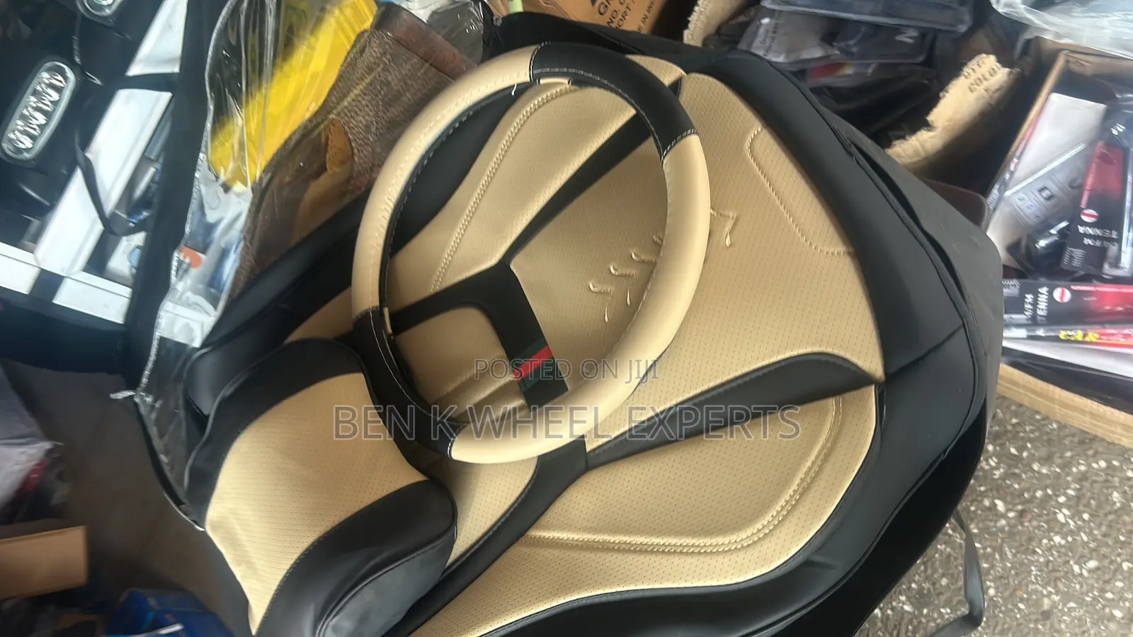 Cream/Black Leather Seat Cover 10d