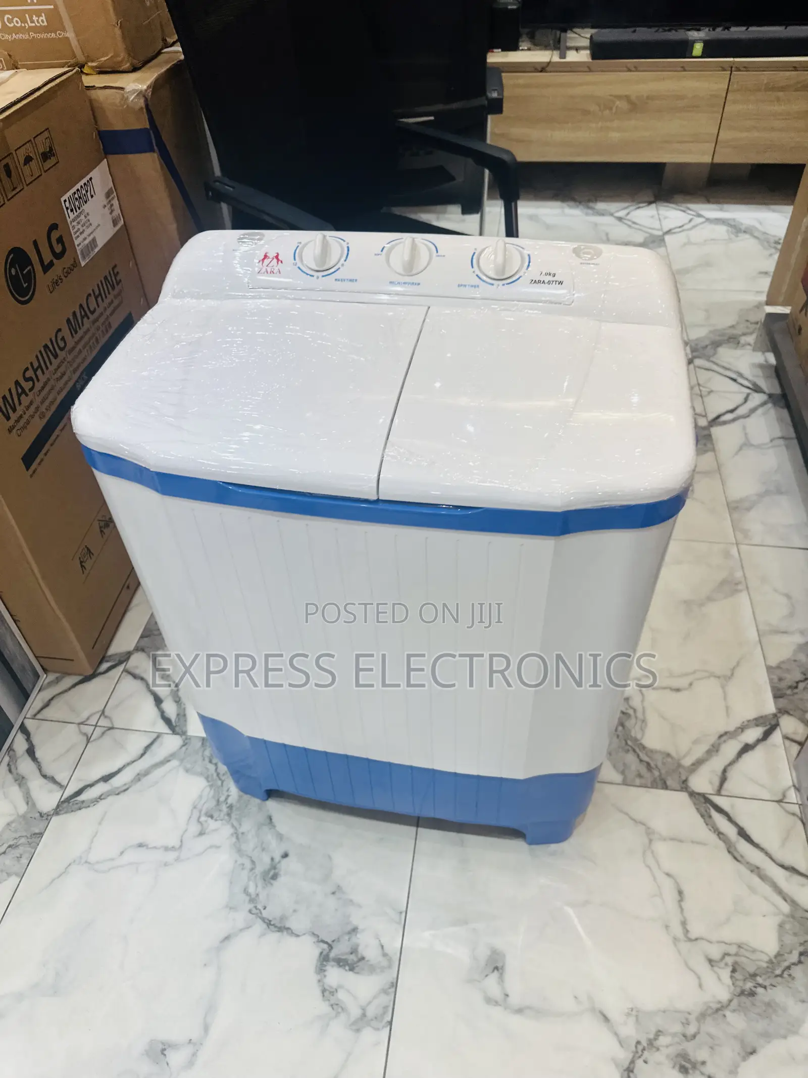White and Blue Washing Machine 7kg Zara Topload Semi Auto