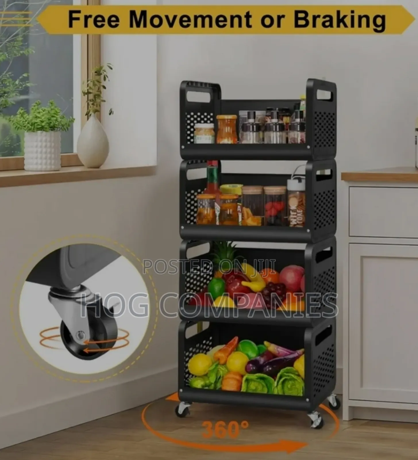 4-Tier Metal Rolling Cart