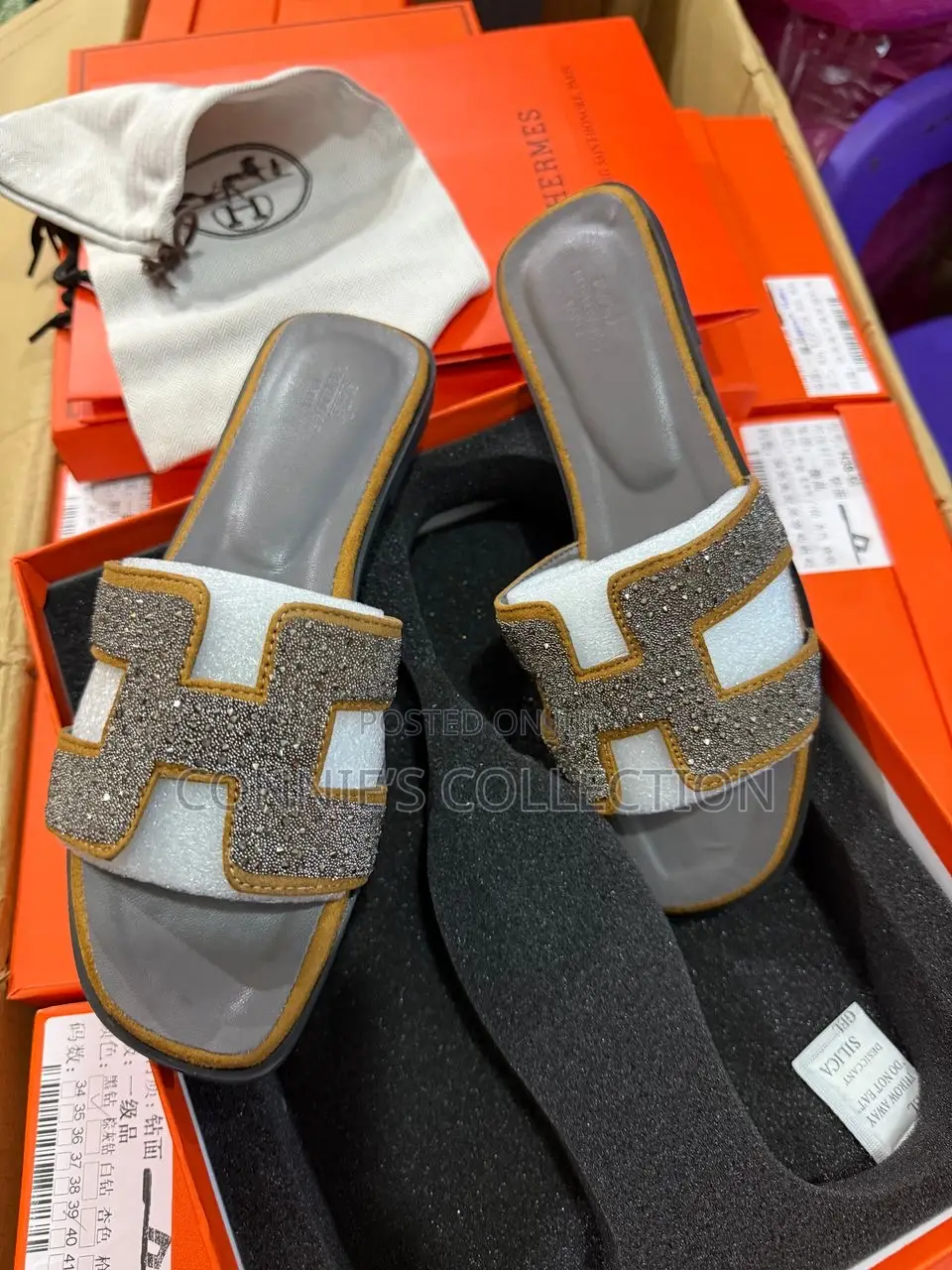 Plain Stones Hermes Slippers