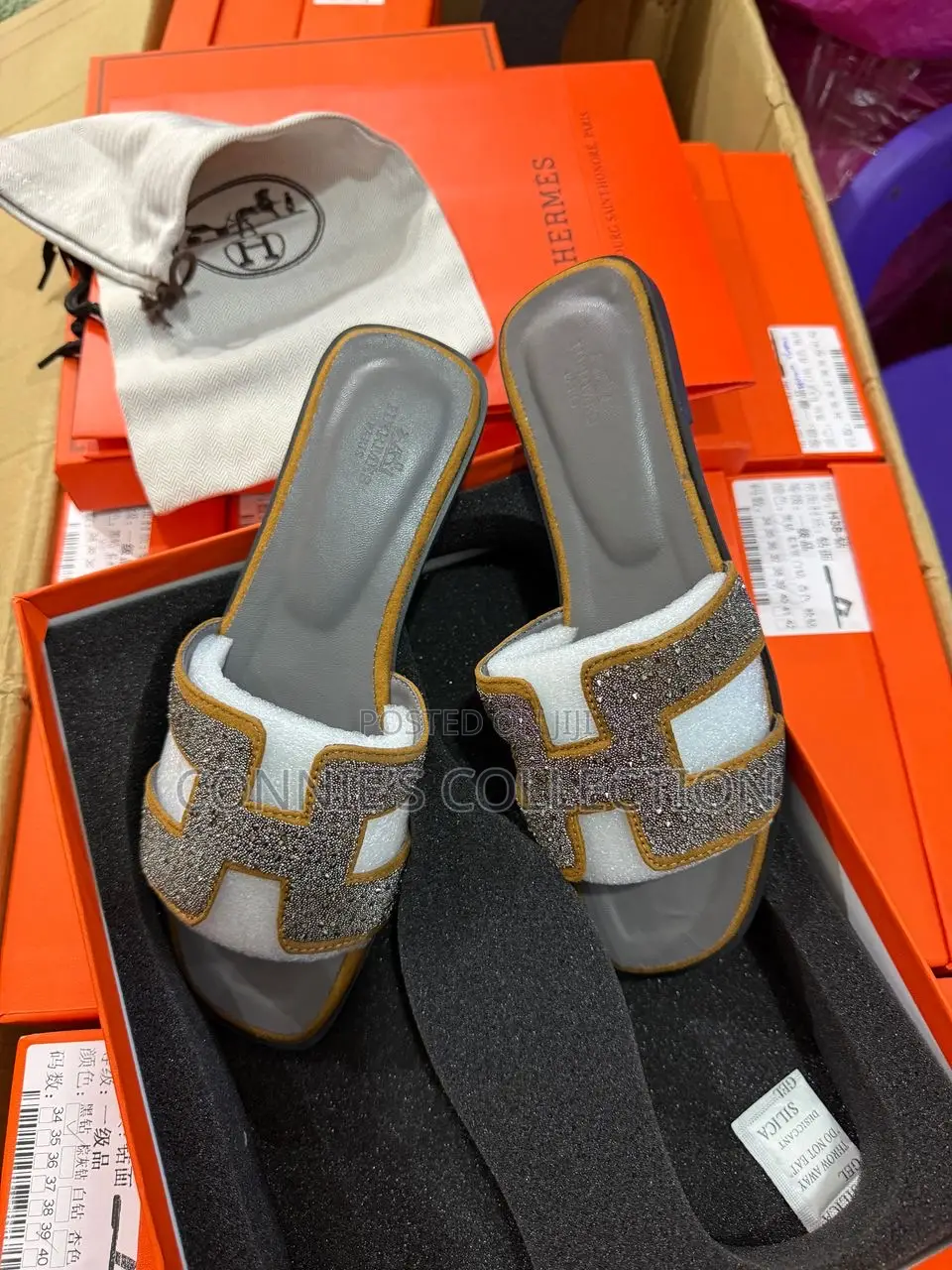 Plain Stones Hermes Slippers